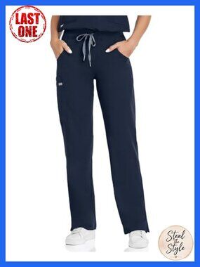 Womens Knit Yoga Waistband Straight Leg Cargo Scrub Pants Medical Work